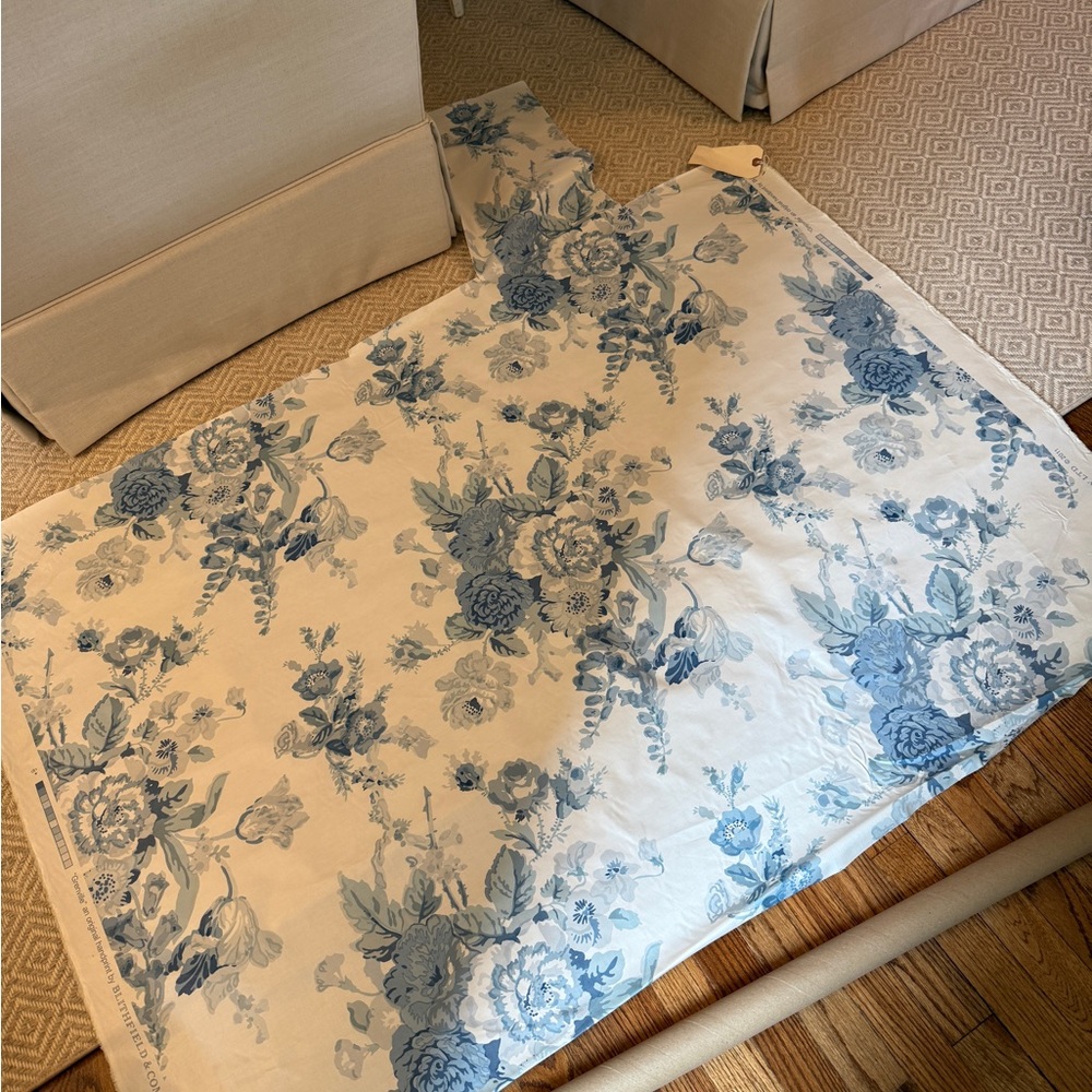 Lee jofa GRENVILLE GLAZED CHINTZ BLUE Fabric Floral Blue and White Fabric